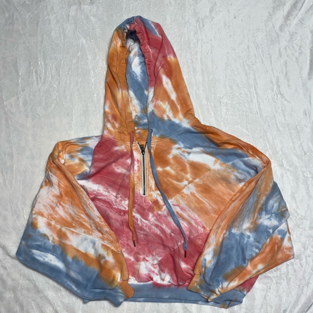 Crop tiedye hooded 3/4 zip